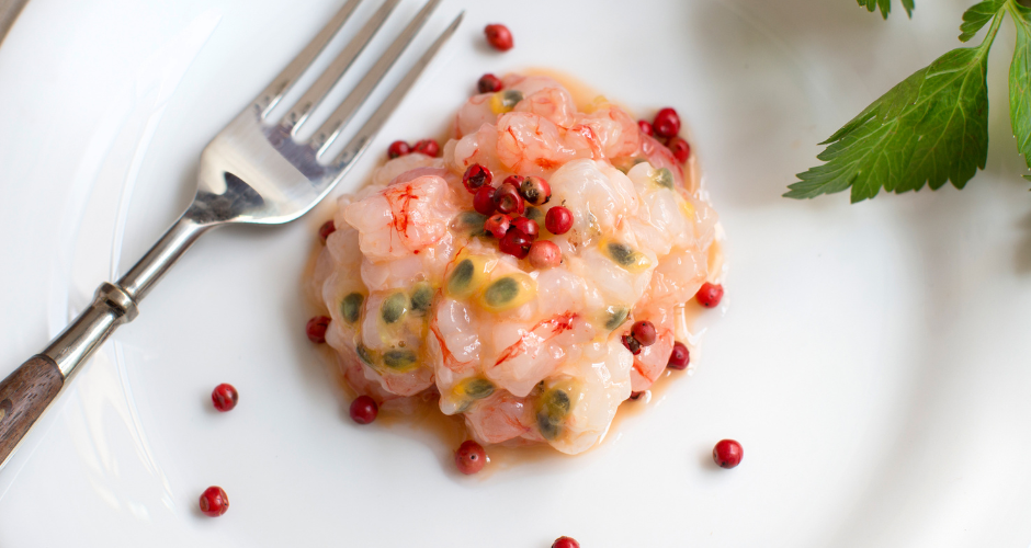 battuta di gamberi con olio extravergine di oliva siciliano